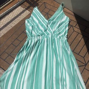 Sage Aqua Green and White Stripped Flowy Dress
